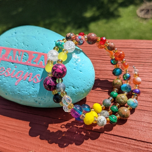 Howlite Unakite Crystals Gemstone Energy Bracelet Handmade Cute Sparkly - Picture 9 of 17